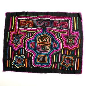 Mola Textile from Panama Abstract Person with Headphones Motif